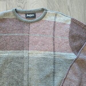 VTG Jantzen Plaid Knit Sweater Maroon Gray Men's XL Made in USA Wool Blend